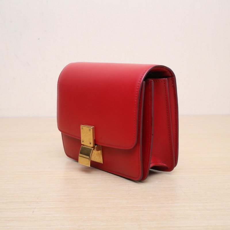 CELINE ClassicBox小號紅色牛皮金扣肩背包-3