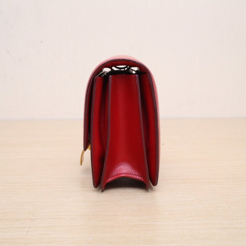 CELINE ClassicBox小號紅色牛皮金扣肩背包-4