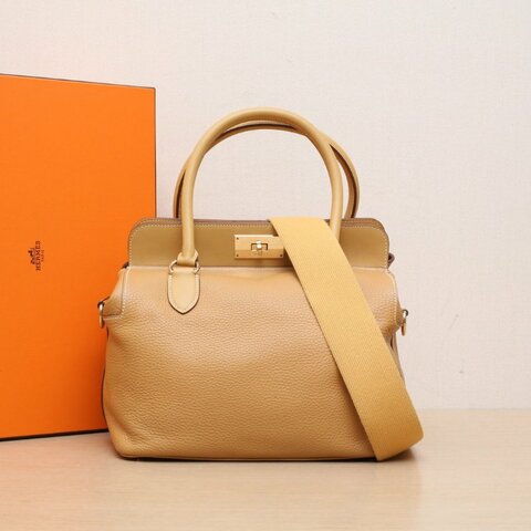 HERMES Toolbox牛奶盒子2621沙灘金TC皮T刻金扣肩背包
