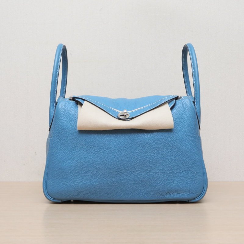 HERMES Lindy3475牛仔藍TC皮T刻銀扣肩背包-1