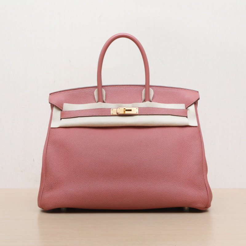 HERMES Birkin353L玫瑰茶色Togo皮框Q金扣肩背包-1