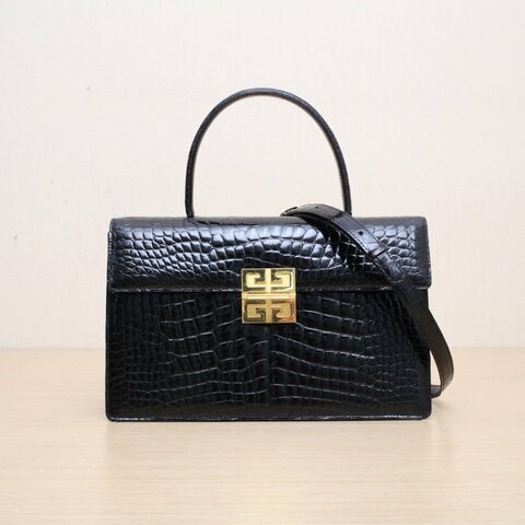 GIVENCHY 黑色鱷魚皮金扣手柄kelly中古鱷魚包單肩包肩背包