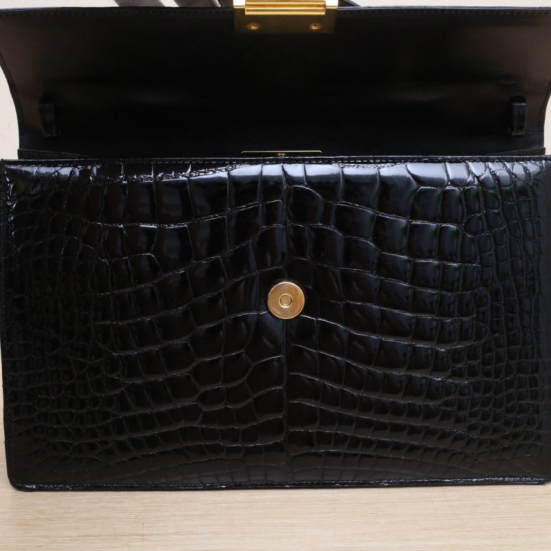 GIVENCHY 黑色鱷魚皮金扣手柄kelly中古鱷魚包單肩包肩背包-3