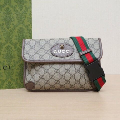 GUCCI NeoVintage虎頭腰包24烏木色PVC金扣肩背包