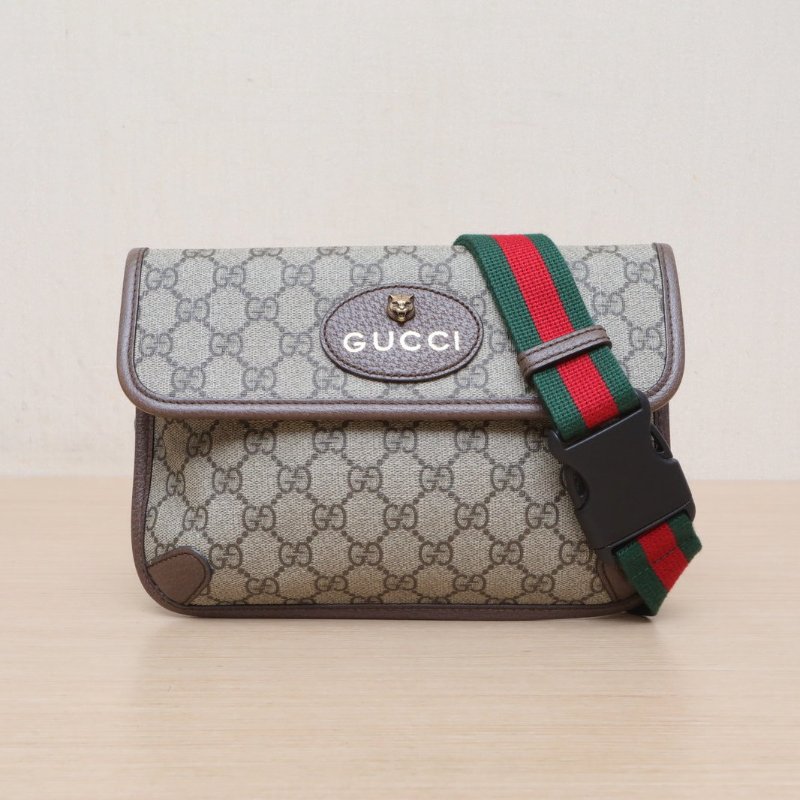 GUCCI NeoVintage虎頭腰包24烏木色PVC金扣肩背包-1