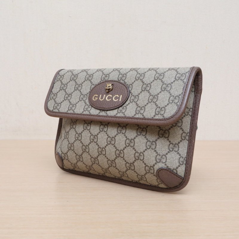 GUCCI NeoVintage虎頭腰包24烏木色PVC金扣肩背包-3