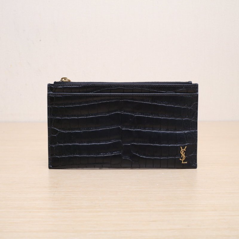 SAINT LAURENT 黑色牛皮金標logo手拿包肩背包-0