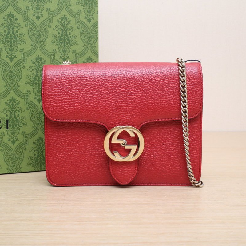 GUCCI Interlock風琴包小號20紅色牛皮金扣肩背包-0