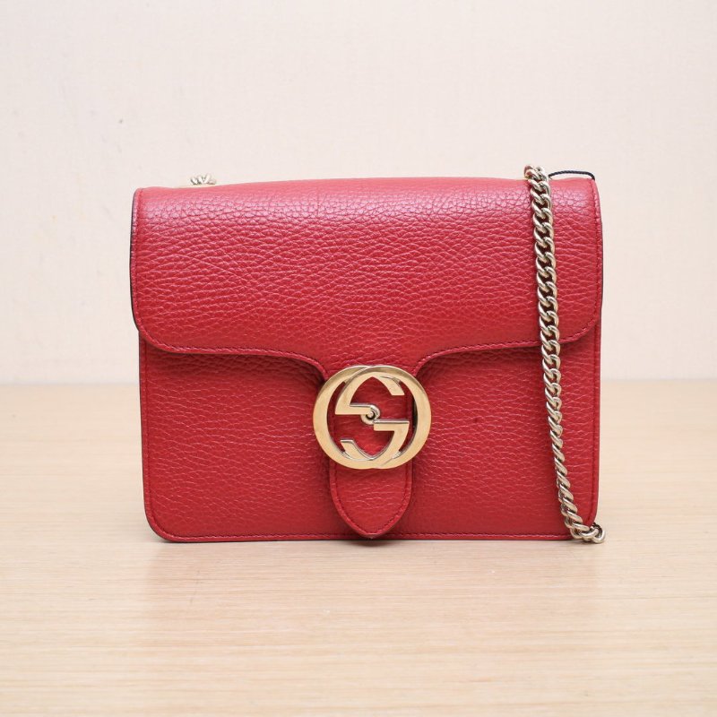 GUCCI Interlock風琴包小號20紅色牛皮金扣肩背包-1
