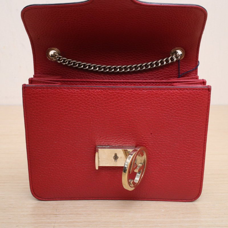 GUCCI Interlock風琴包小號20紅色牛皮金扣肩背包-2