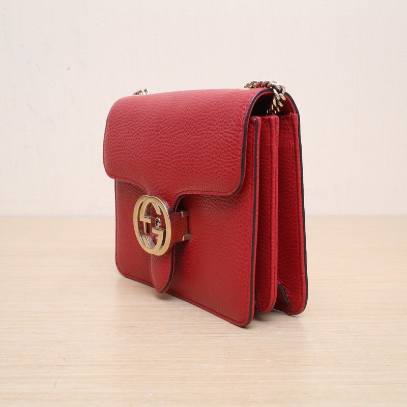 GUCCI Interlock風琴包小號20紅色牛皮金扣肩背包-4
