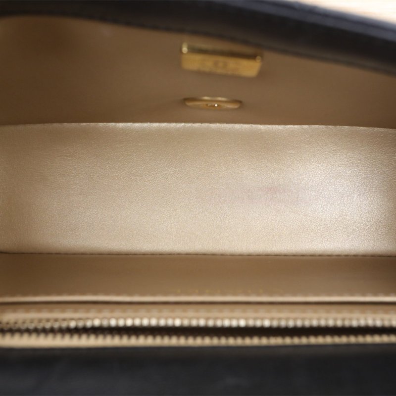 CHANEL CF口蓋包大Mini20黑色羊皮晶片開金扣金球調節扣肩帶肩背包-2