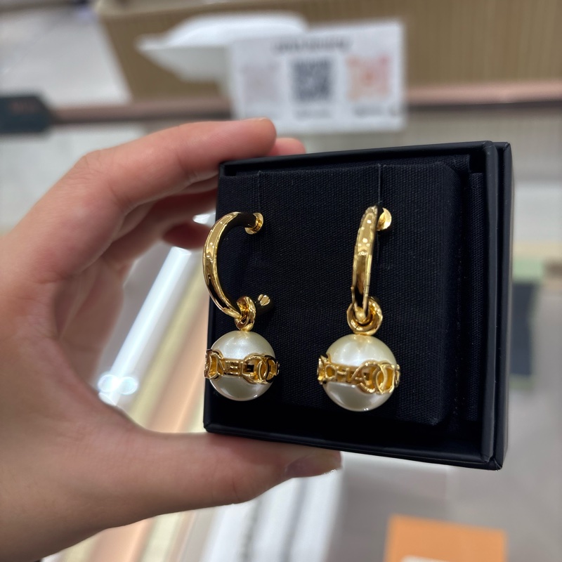 Chanel 23K 圓環金邊珍珠吊墜耳環 全新現貨-2