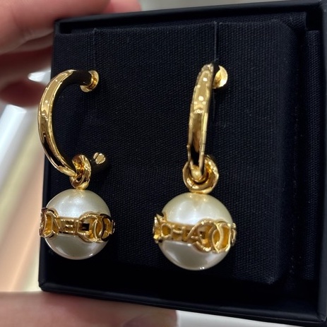 Chanel 23K 圓環金邊珍珠吊墜耳環 全新現貨-6