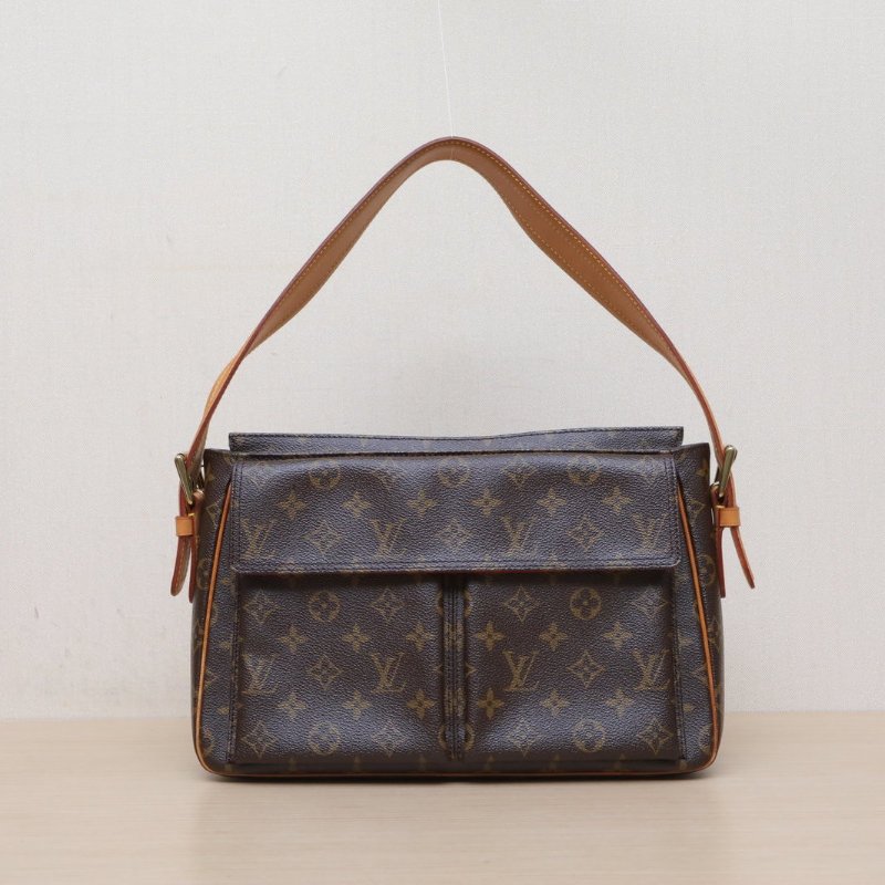 LOUIS VUITTON 中古駱駝包中號老花PVC金扣2004肩背包-1