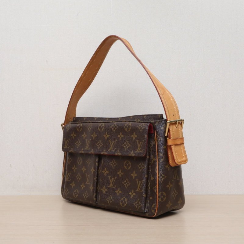 LOUIS VUITTON 中古駱駝包中號老花PVC金扣2004肩背包-3