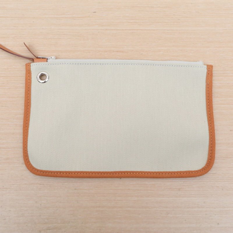 HERMES Herbag3134黃褐色帆布/Hunter牛皮Z刻銀扣肩背包-3