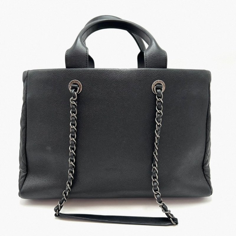 CHANEL 黑銀二合一荔枝皮編織托特包34*22*14 98新配件塵袋-5