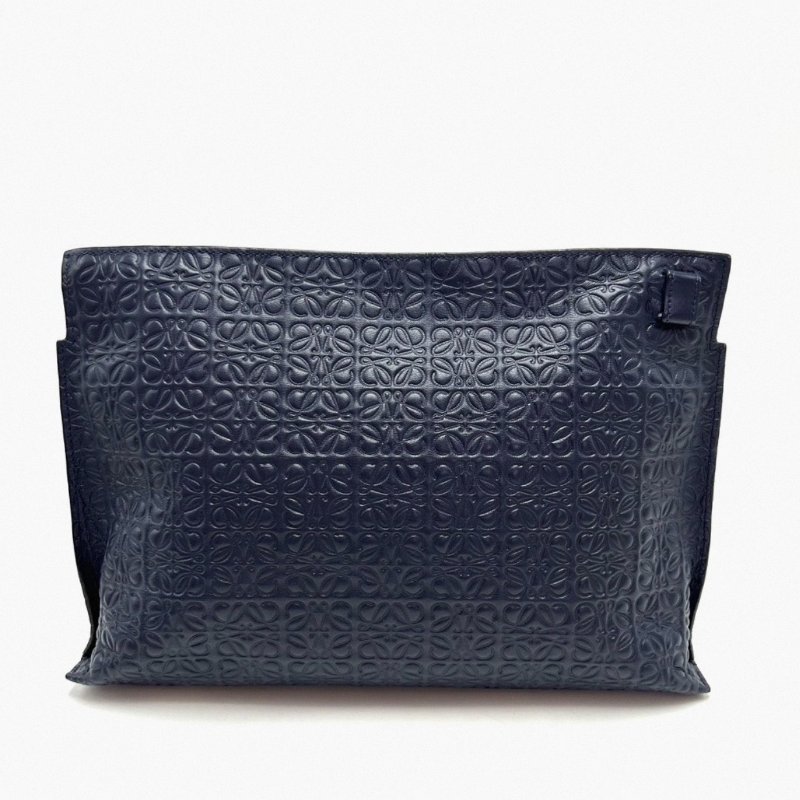 LOEWE 午夜藍浮雕滿logo手拿包30*20*4.5 98新配件塵袋-3