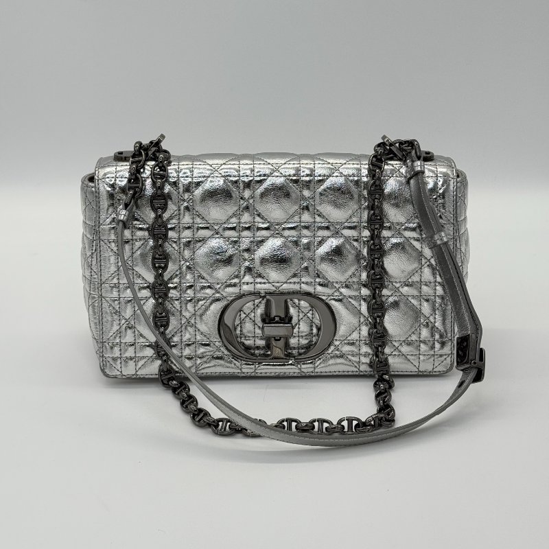 DIOR 迪奧 Cargo 銀色皮革 菱格紋 鏈條包 單肩包 斜挎包-0