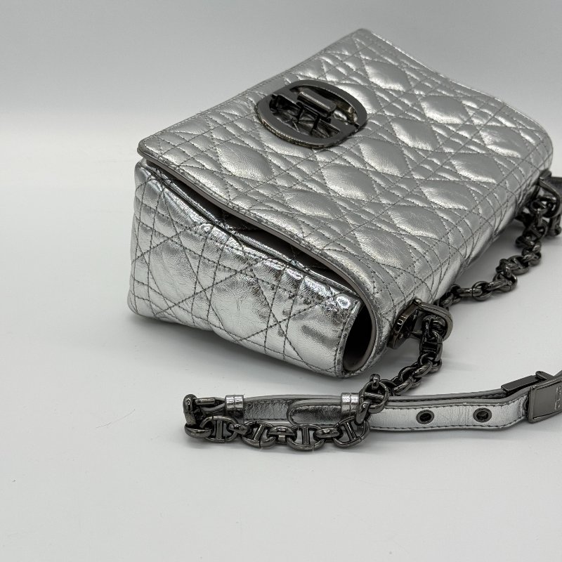 DIOR 迪奧 Cargo 銀色皮革 菱格紋 鏈條包 單肩包 斜挎包-1