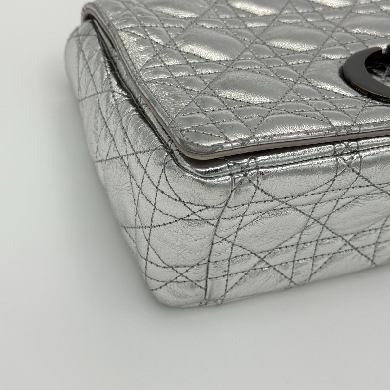 DIOR 迪奧 Cargo 銀色皮革 菱格紋 鏈條包 單肩包 斜挎包-5