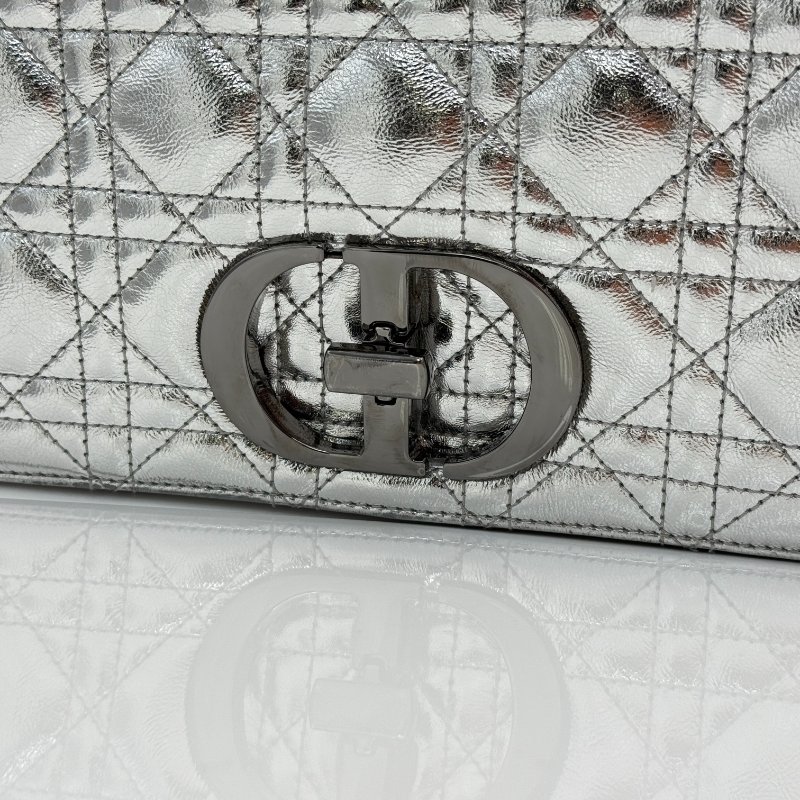 DIOR 迪奧 Cargo 銀色皮革 菱格紋 鏈條包 單肩包 斜挎包-6
