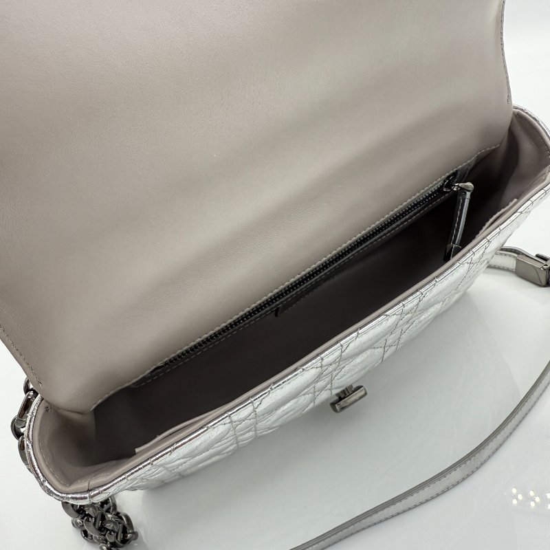 DIOR 迪奧 Cargo 銀色皮革 菱格紋 鏈條包 單肩包 斜挎包-8