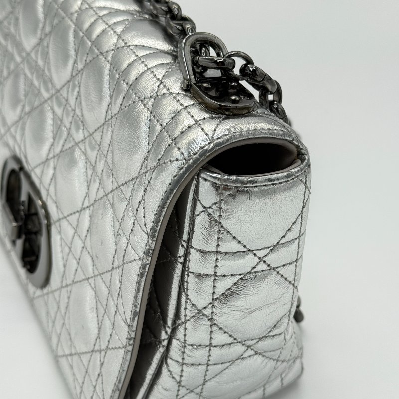 DIOR 迪奧 Cargo 銀色皮革 菱格紋 鏈條包 單肩包 斜挎包-10