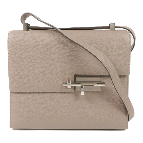 HERMES Epsom皮革Verrou 23銀扣肩背袋Gris Asphalte