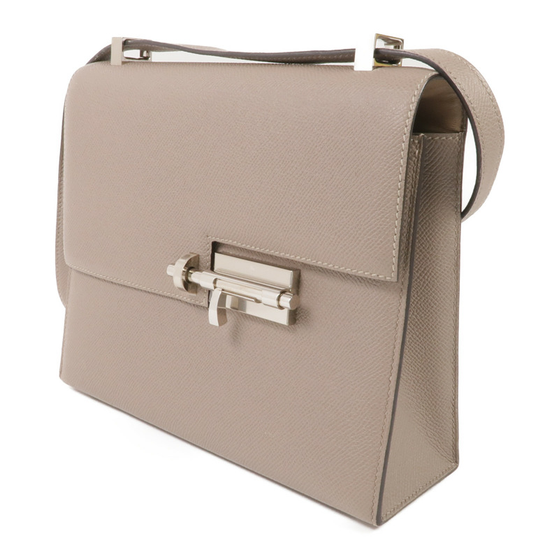 HERMES Epsom皮革Verrou 23銀扣肩背袋Gris Asphalte-2