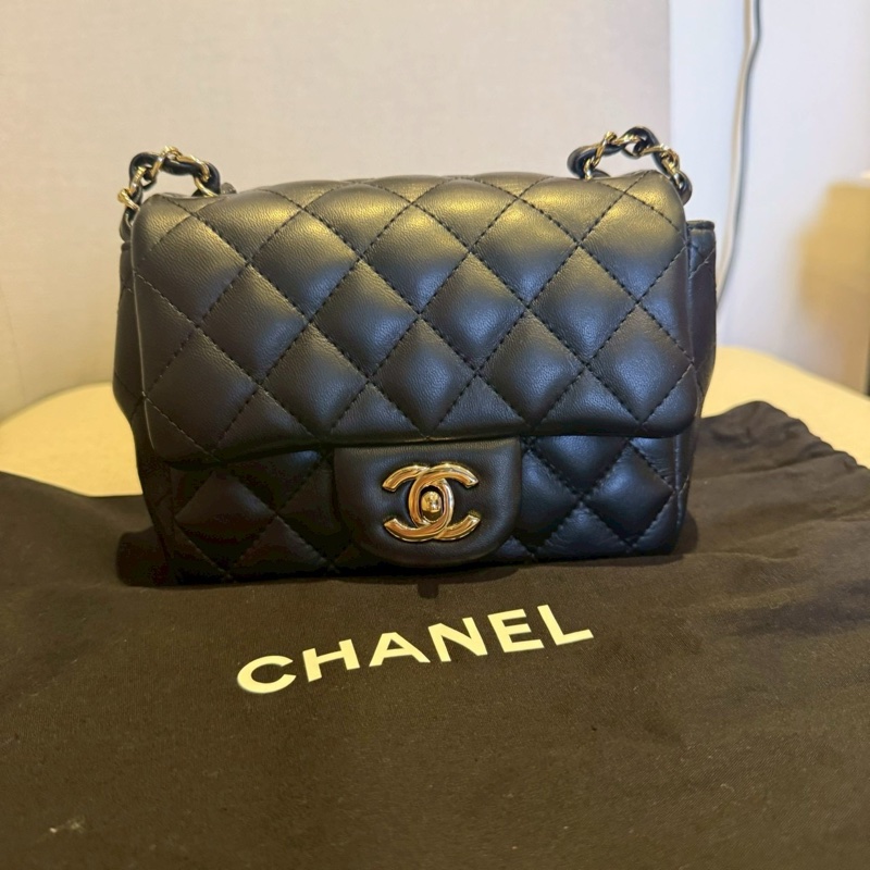 CHANEL CF 17 方胖子｜黑色羊皮｜淡金扣｜晶片款（正品）-3