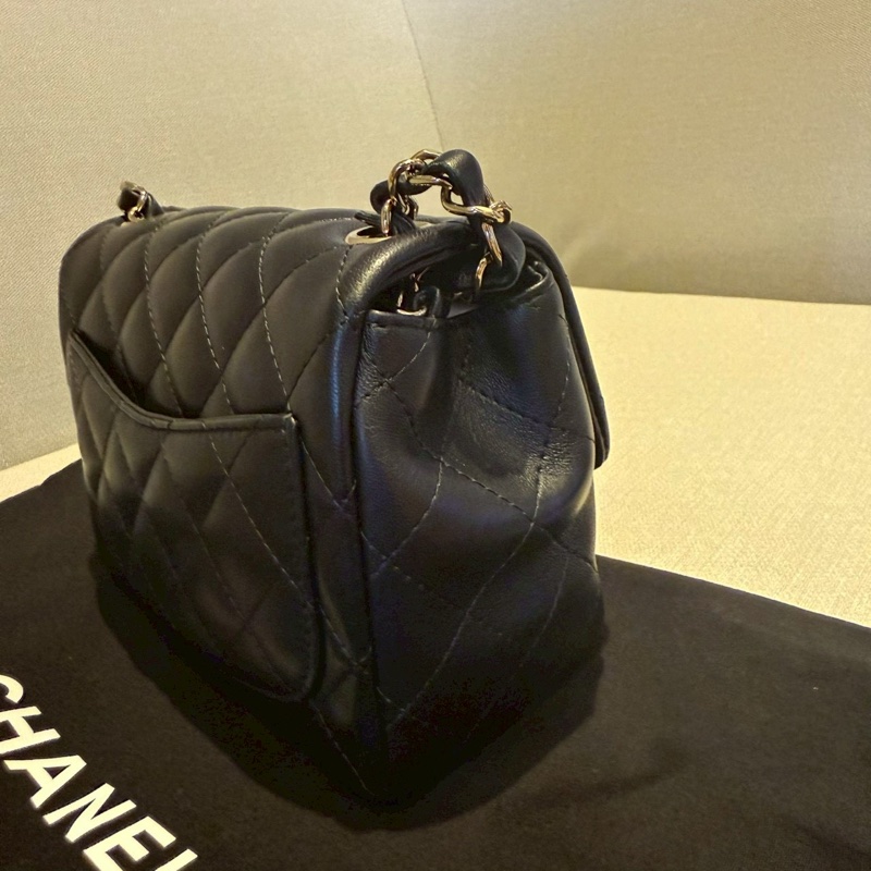 CHANEL CF 17 方胖子｜黑色羊皮｜淡金扣｜晶片款（正品）-8