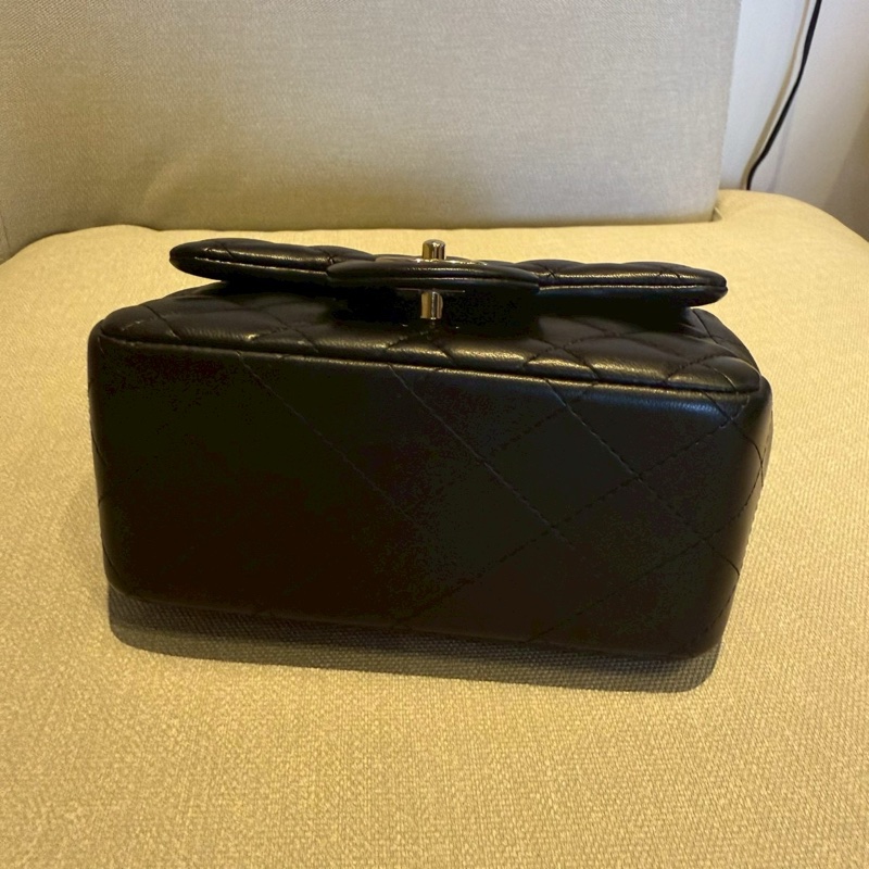 CHANEL CF 17 方胖子｜黑色羊皮｜淡金扣｜晶片款（正品）-9