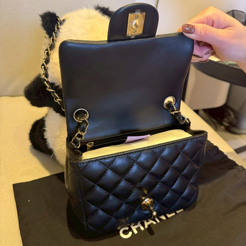 CHANEL CF 17 方胖子｜黑色羊皮｜淡金扣｜晶片款（正品）-11