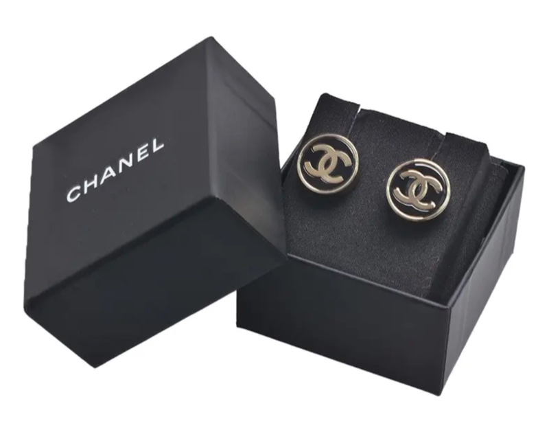 Chanel 香奈兒 黑色圓形琺瑯CC LOGO 耳釘 經典 雙C 針式耳環-0