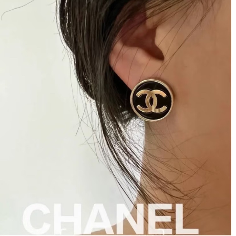 Chanel 香奈兒 黑色圓形琺瑯CC LOGO 耳釘 經典 雙C 針式耳環-8