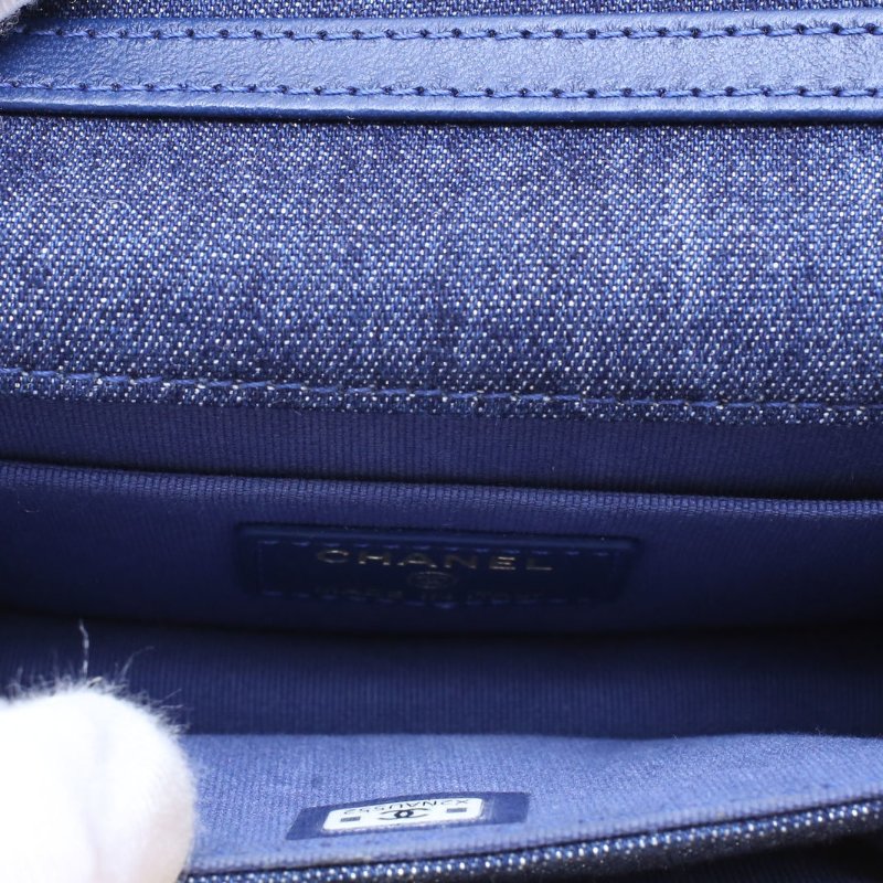 CHANEL 牛仔藍牛仔鐳射標金扣23SDoubleYou鏈條單肩包mini藍肩背包-2