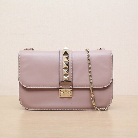 VALENTINO 裸色羊皮鉚釘鏈條包單肩包肩背包