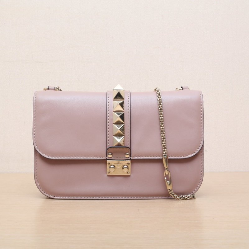 VALENTINO 裸色羊皮鉚釘鏈條包單肩包肩背包-0