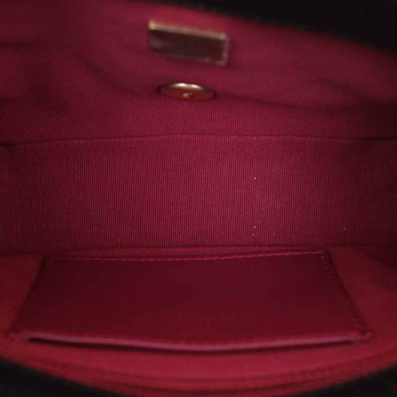 CHANEL 22B口蓋包20.5黑色荔枝牛皮晶片開金扣皮穿鏈滾邊金幣雙皮穿鏈肩背包-2