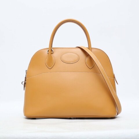 HERMES Bolide保齡球包3121沙灘金Box皮銀扣肩背包