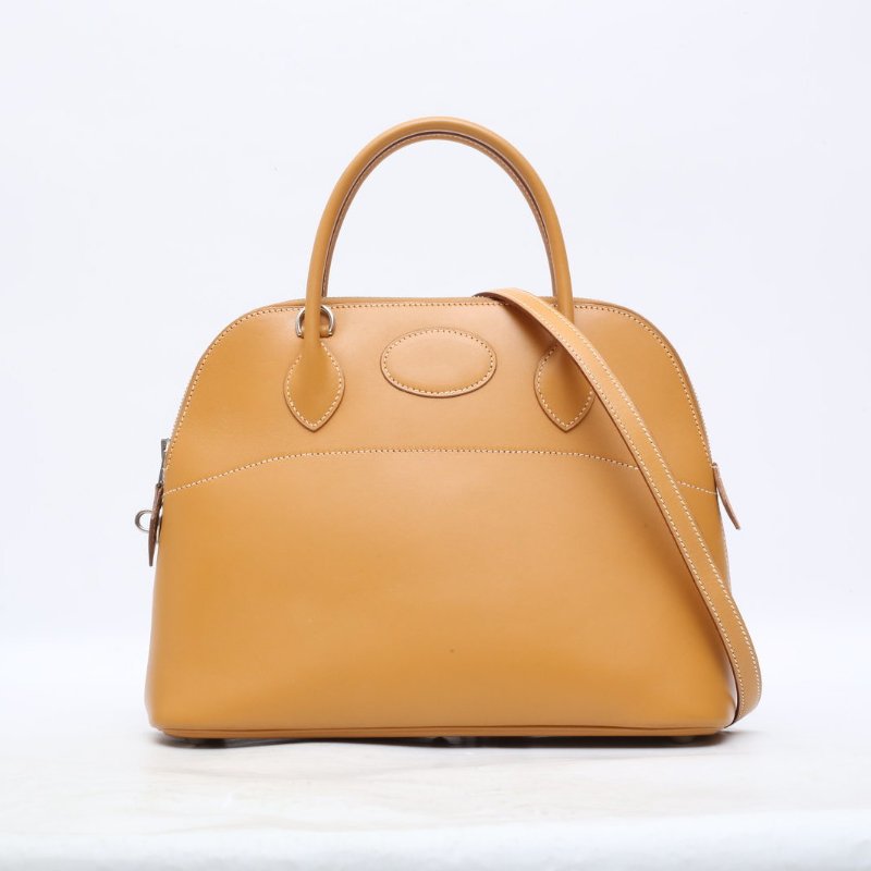 HERMES Bolide保齡球包3121沙灘金Box皮銀扣肩背包-0