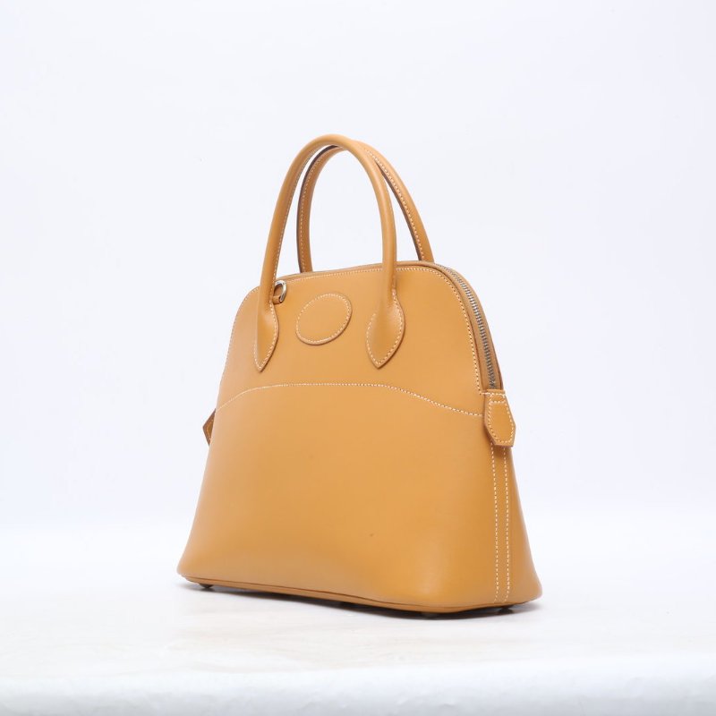 HERMES Bolide保齡球包3121沙灘金Box皮銀扣肩背包-2