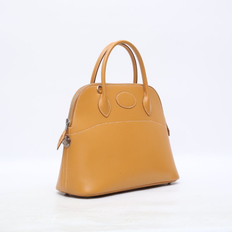 HERMES Bolide保齡球包3121沙灘金Box皮銀扣肩背包-3