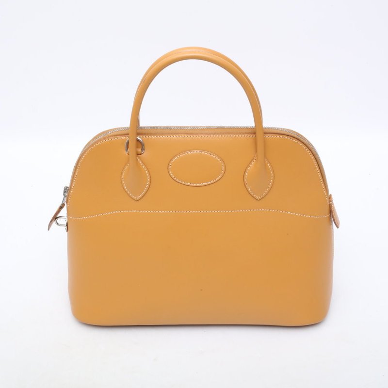 HERMES Bolide保齡球包3121沙灘金Box皮銀扣肩背包-4