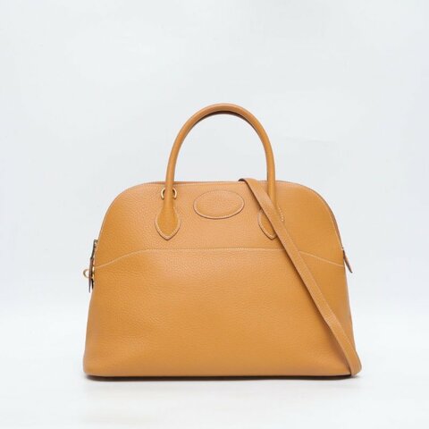 HERMES Bolide保齡球包351H太妃金Buffalo阿登皮圈W金扣肩背包