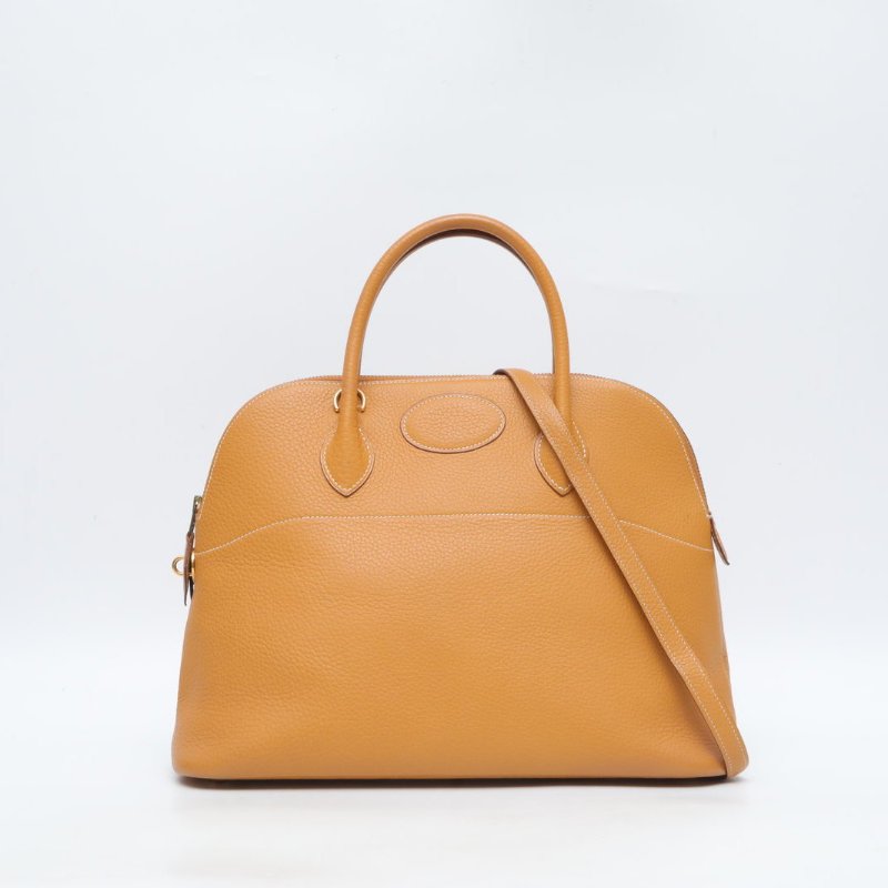 HERMES Bolide保齡球包351H太妃金Buffalo阿登皮圈W金扣肩背包-0