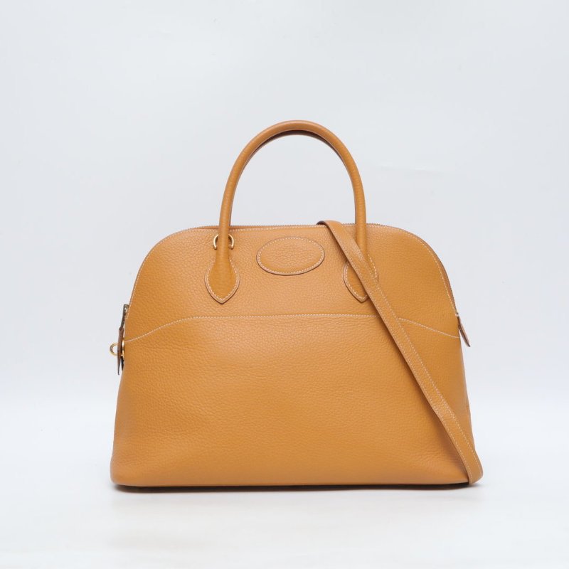 HERMES Bolide保齡球包351H太妃金Buffalo阿登皮圈W金扣肩背包-1