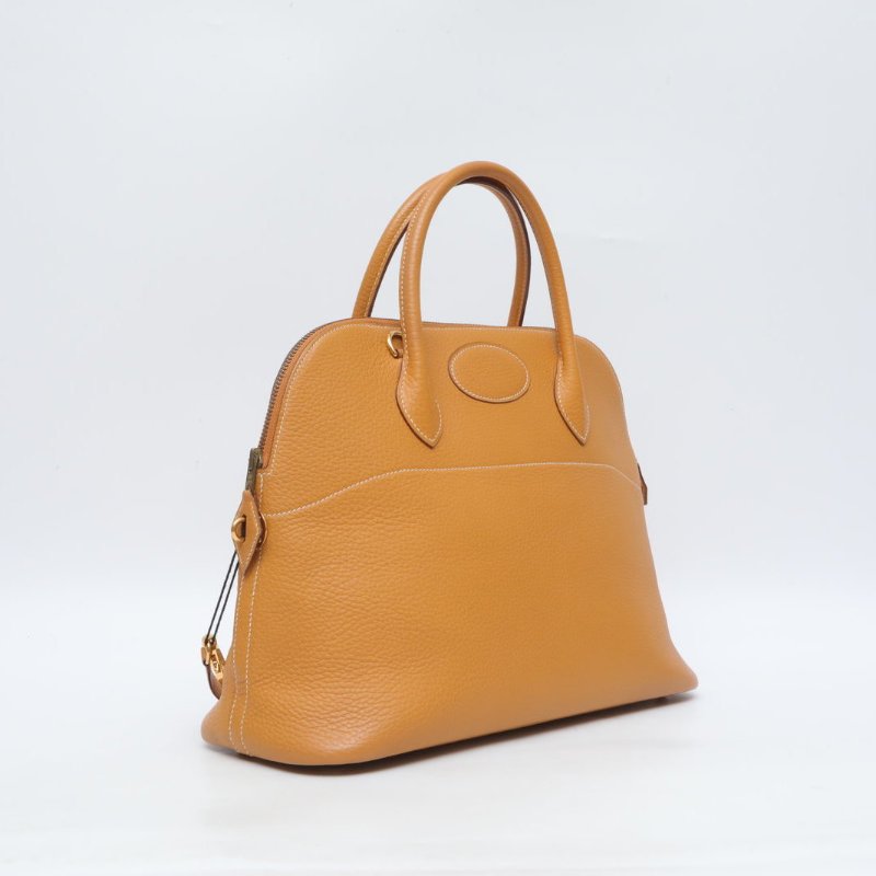 HERMES Bolide保齡球包351H太妃金Buffalo阿登皮圈W金扣肩背包-3